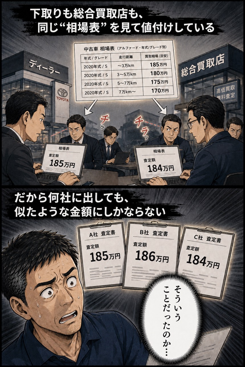 下取りも総合買取店も同じ相場表で値付けしているという解説
